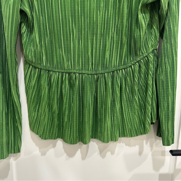 Zara Ruffle Sleeve Pleated Tie V-neck Blouse Emerald Green Size Medium NWT - Picture 11 of 13